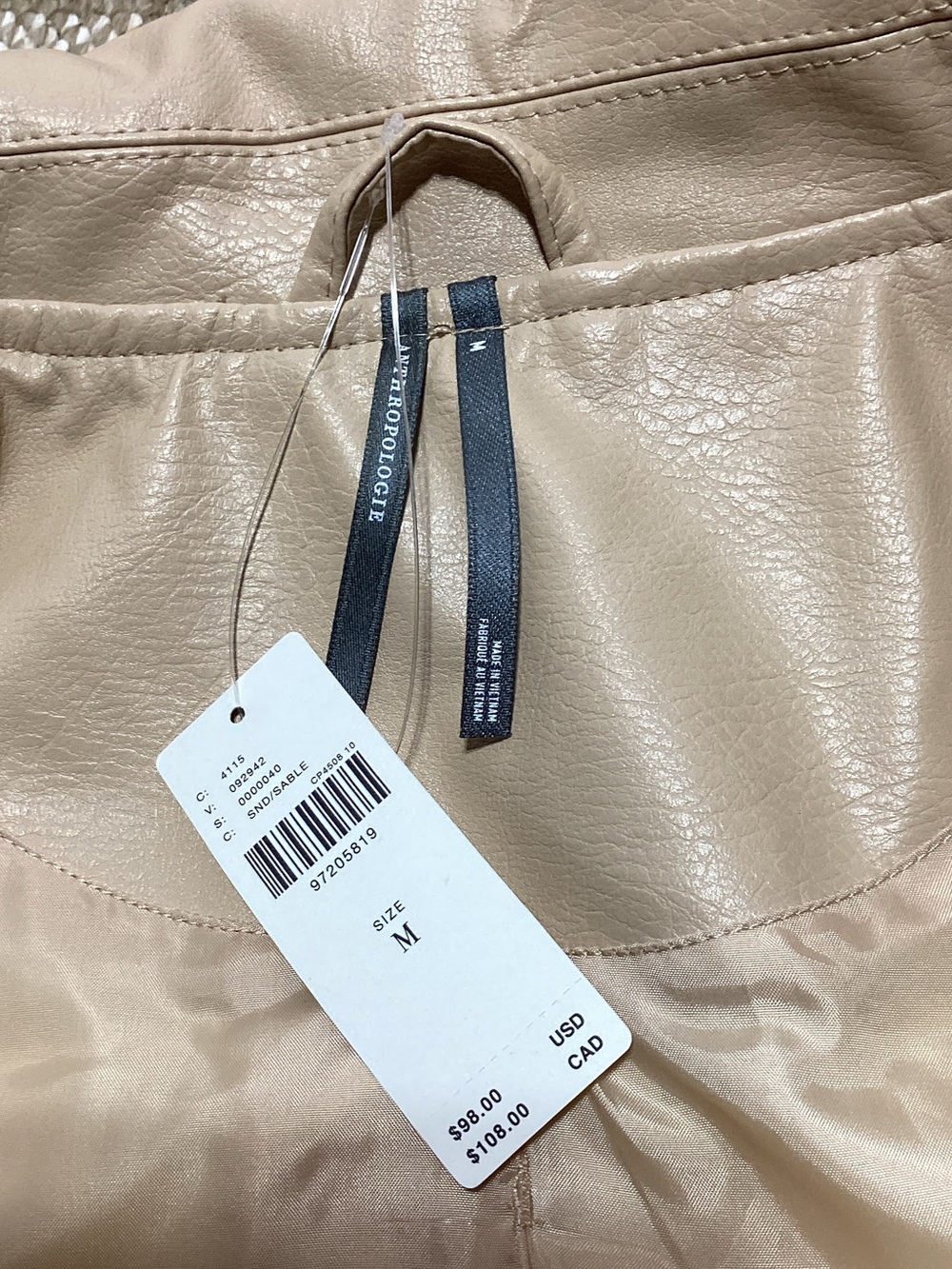 NWT Anthropologie Tan Faux Leather Moto Jacket - Picture 10 of 15